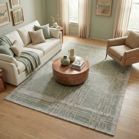 Grid Atelier Green Hand Tufted Wool Rug