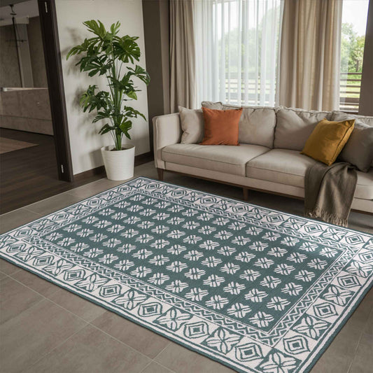 Floral Grid Hand Tufted Rug