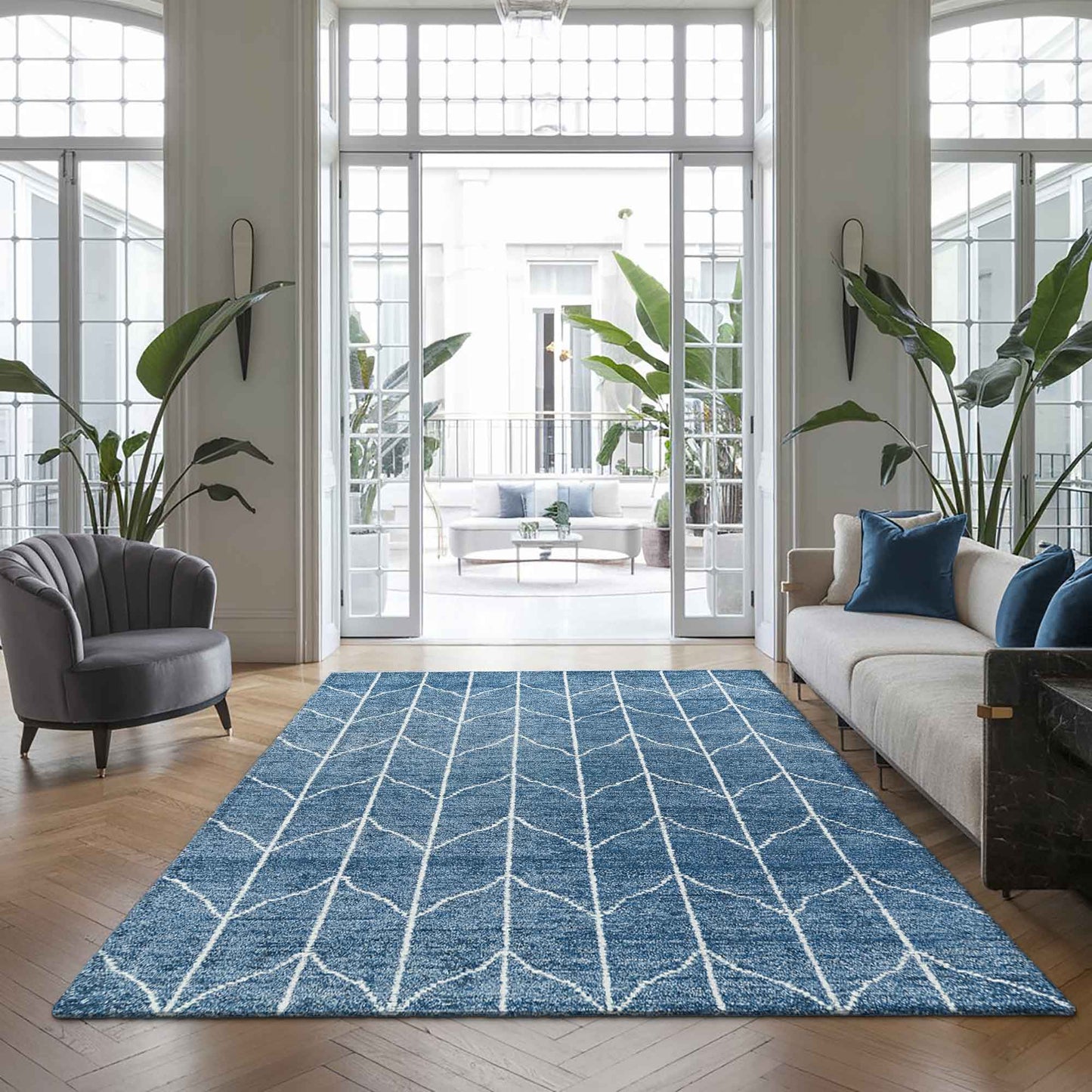 Delhi Collection Hand Woven Bamboo Silk Area Rug (DENIM)