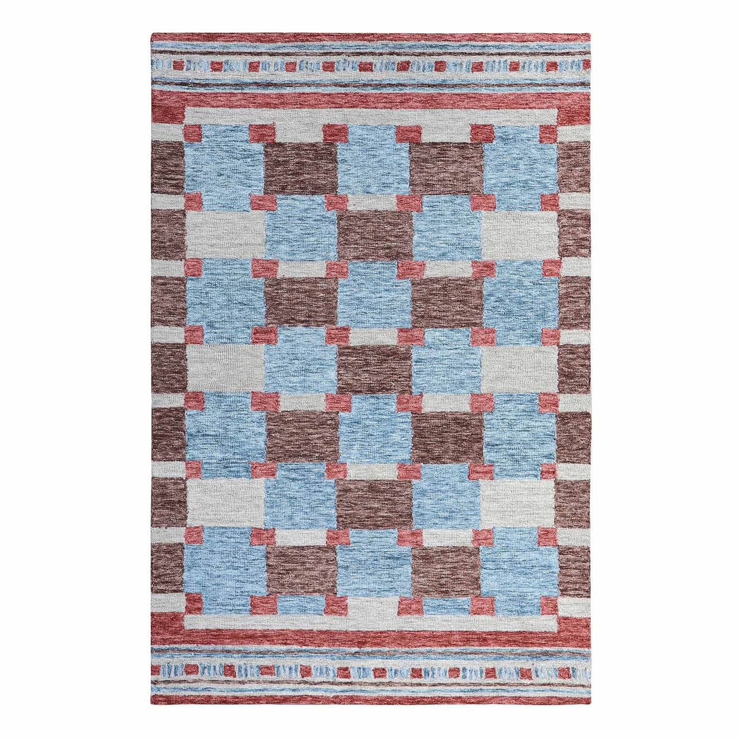 Harbor Check Terracotta Red Hand Tufted Wool Rug