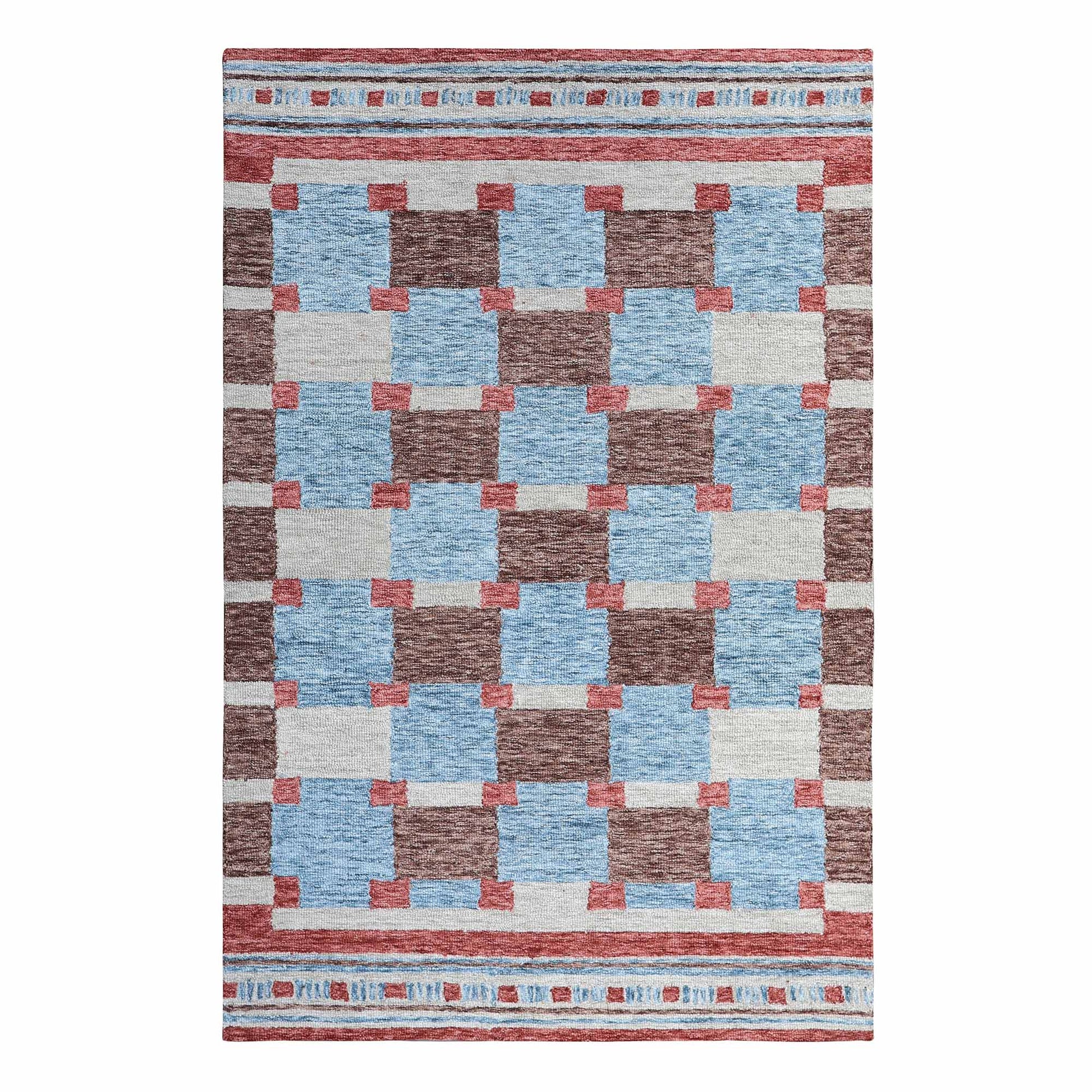 Harbor Check Terracotta Red Hand Tufted Wool Rug
