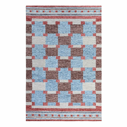 Harbor Check Terracotta Red Hand Tufted Wool Rug