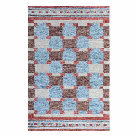 Harbor Check Terracotta Red Hand Tufted Wool Rug