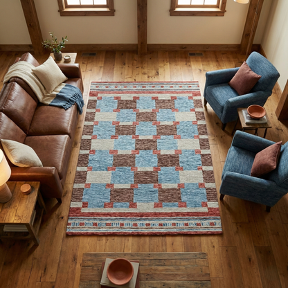 Harbor Check Terracotta Red Hand Tufted Wool Rug