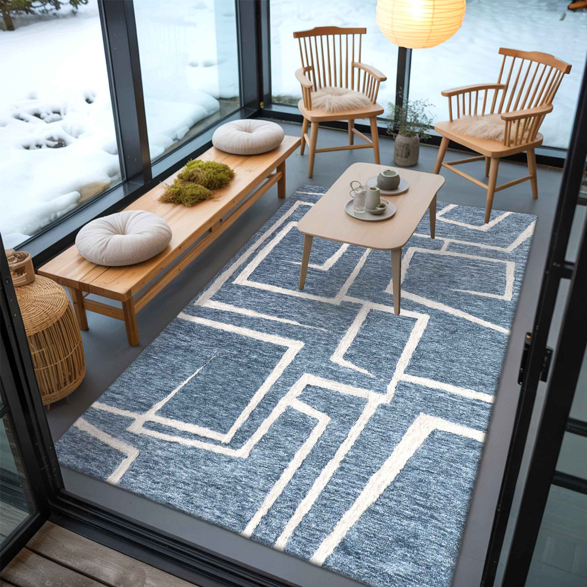 Denim Art Hand Tufted Rug | Modern Blue Carpet – Loopandcut